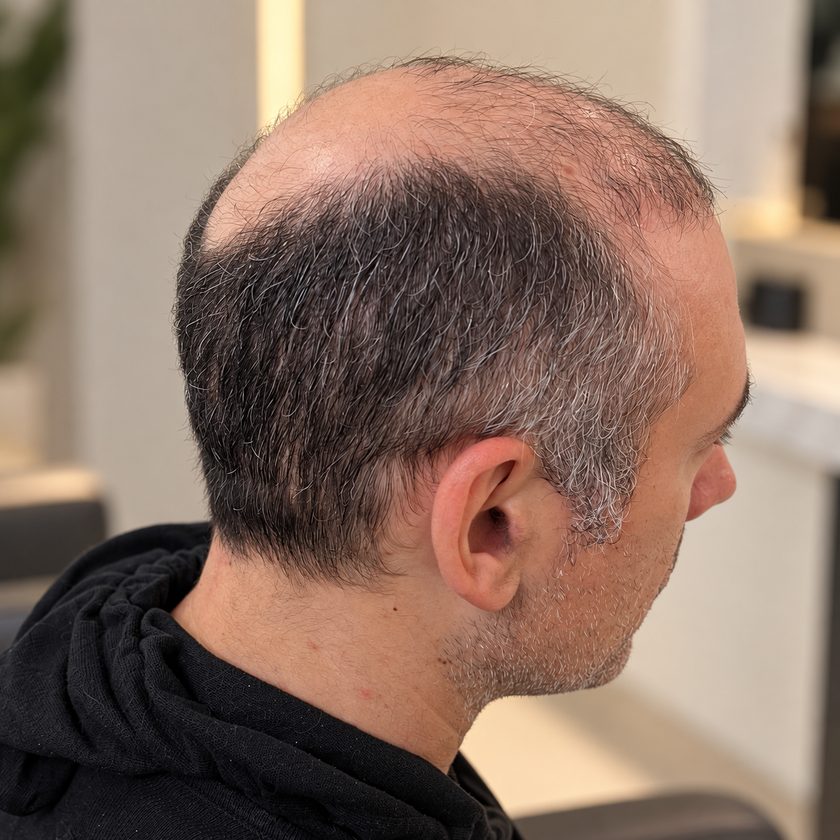 Antes: coronilla con alopecia avanzada